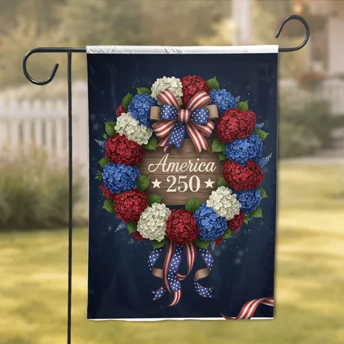 Patriotic Wreath America 250 - USA 250th Anniversary Independence Day Garden Flag