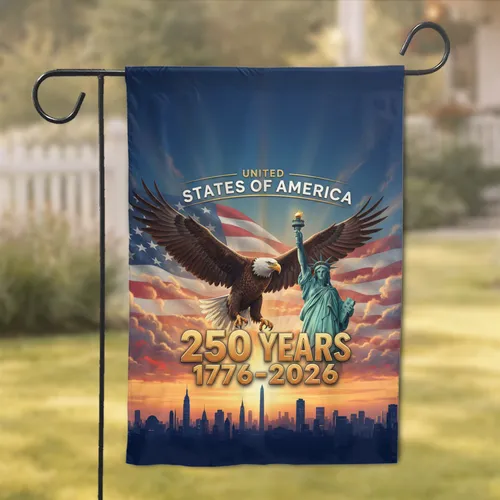 Statue of Liberty Bald Eagle American Flag 1776-2026 - USA 250th Anniversary Celebration Garden Flag
