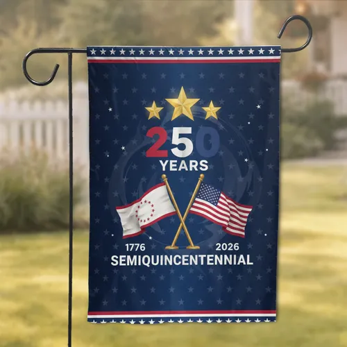 250 Years Crossed Flags 1776-2026 - USA Semiquincentennial Independence Day Garden Flag