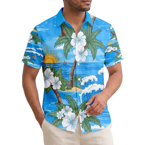 Golden Sun Ocean Sailboat Palm Tree Hibiscus - Travel Essentials Gift Hawaiian Shirt