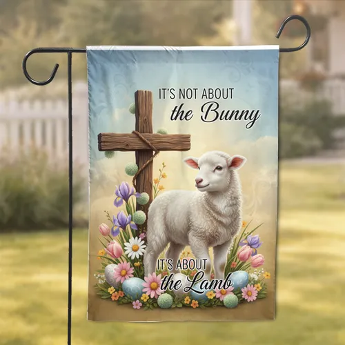 White Lamb Wooden Cross Easter Eggs Spring Flowers - Easter Holiday Home Decor Garden Flag