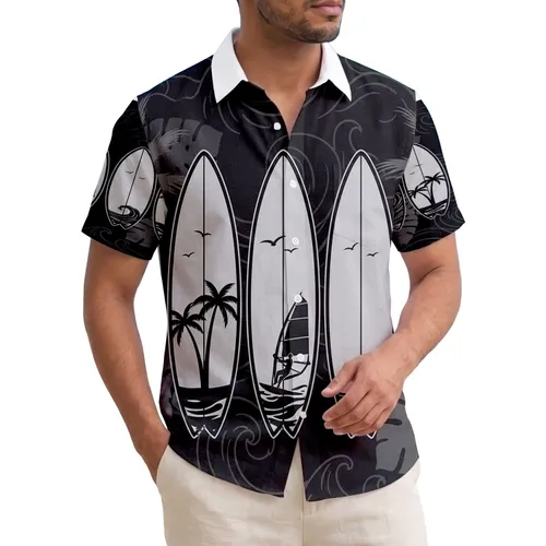 Five Surfboards Surfer Windsurfer Palm Trees - Tropical Ocean Lifestyle Gift Hawaiian Shirt