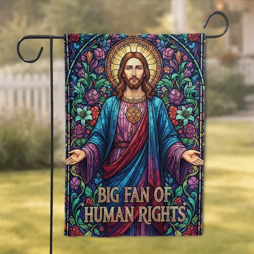 Jesus Christ Human Rights Stained Glass Floral - Vibrant Religious Home Decor Gift Garden Flag