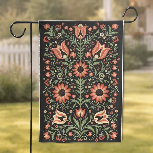 Coral Cream Tulip Daisy Flowers Sage Green Vines - Home Decor Gift Garden Flag