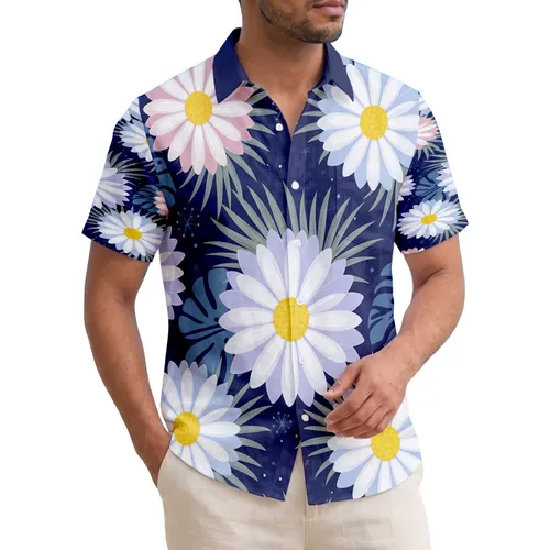 Island Tropical Large Daisy Hibiscus Palm Frond Flowers - Everyday Home Decor Gift Hawaiian Shirt