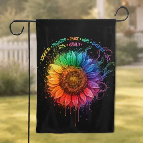 Rainbow Sunflower Inclusion Equality Diversity Peace Love - Empowerment Home Decor Gift Garden Flag