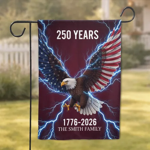 Bald Eagle American Flag 1776-2026 - USA 250th Anniversary Independence Day Custom Family Name Garden Flag