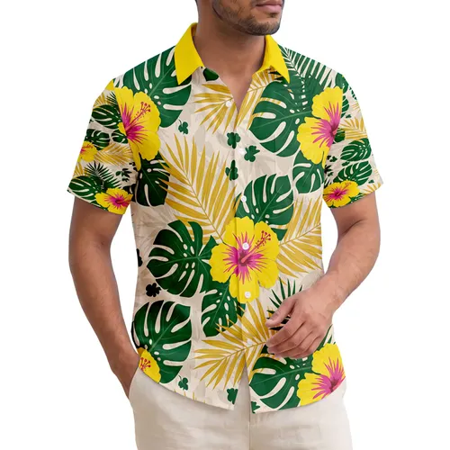 Yellow Hibiscus Monstera Palm Leaves Golden Fronds - Home Decor Gift Hawaiian Shirt