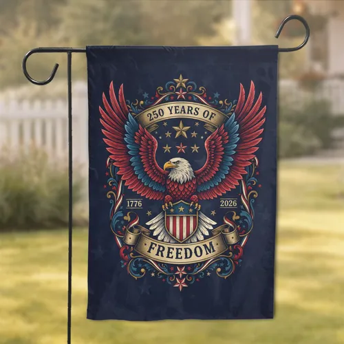 Bald Eagle American Shield Freedom - USA 250th Anniversary Independence Day for Veterans Garden Flag