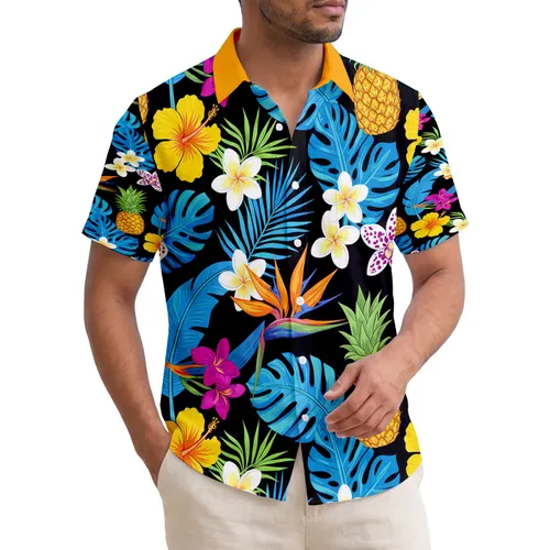 Pineapple Hibiscus Bird of Paradise Monstera Banana Palm Leaves - Home Decor Gift Hawaiian Shirt