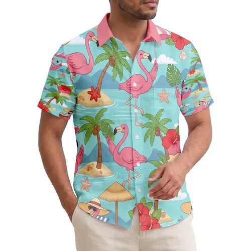 Pink Flamingos Beach Vacation Tropical Scene - Travel Essentials for Beach Lover Hawaiian Shirt