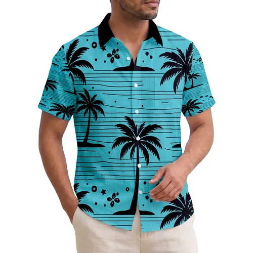 Black Silhouette Palm Trees Calm Ocean Water - Tropical Lifestyle Gift Hawaiian Shirt