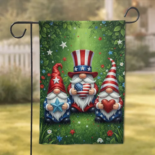 Patriotic Gnomes Uncle Sam Stars Hearts - Independence Day Gift for Proud Americans Garden Flag