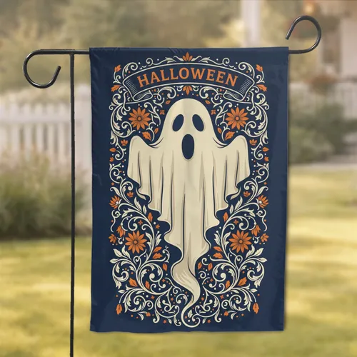 Sheet Ghost Floral Halloween Banner - Trick or Treat Season Garden Flag