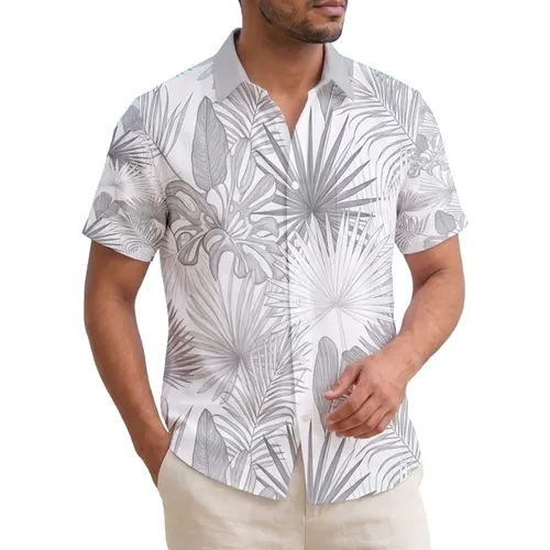 White Grey Tropical Palm Leaf Fan Fronds - Nature Lover Everyday Home Decor Gift Hawaiian Shirt