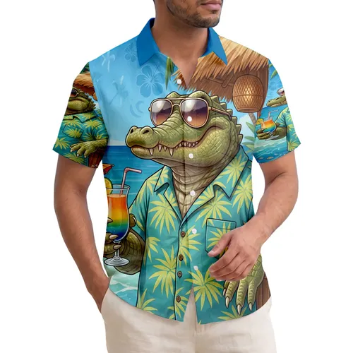 Alligator Tiki Bar Tropical Drink - Tropical Beach Vacation Gift for Travel Lover Hawaiian Shirt