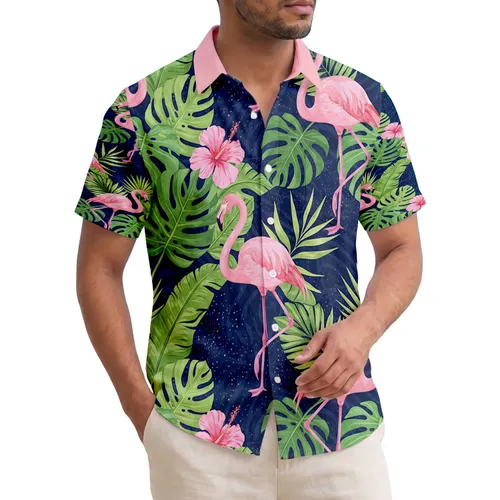 Pink Flamingos Hibiscus Monstera Palm Leaves Tropical - Home Decor Gift for Wildlife Lover Hawaiian Shirt