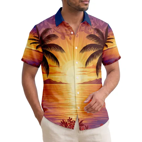 Dramatic Tropical Sunset Beach Palm Trees Ocean Island Bushes Traveler Home Decor Gift Hawaiian Shirt