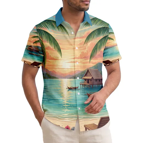 Tropical Bay Sunset Beach Stilt House - Home Decor Gift Hawaiian Shirt