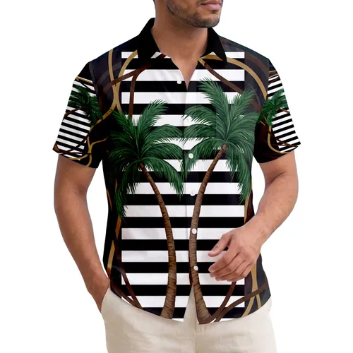 Arching Palm Trees Vertical Stripes - Tropical Getaway Gift for Beach Lover Hawaiian Shirt
