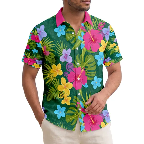 Tropical Blossoms Plumeria Hibiscus Monstera Palm Fronds Vacation Home Decor Gift Hawaiian Shirt