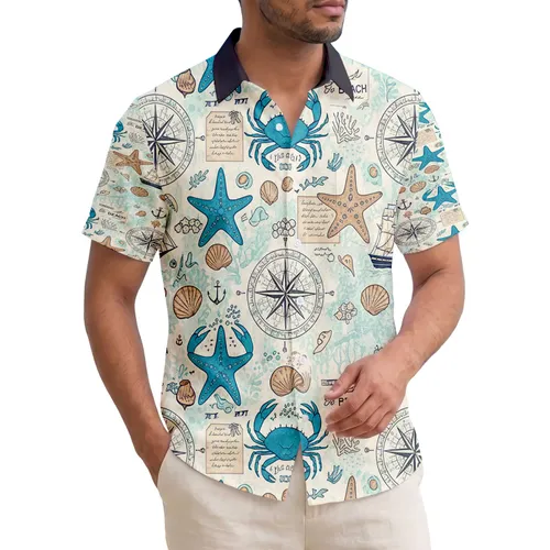 Starfish Compass Blue Crab Sailing Ship - Coastal Home Decor Gift for Beach Lover Hawaiian Shirt