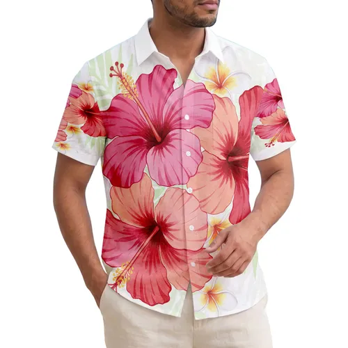 Exotic Tropical Hibiscus Plumeria Palm Botanical Floral Home Decor Gift for Vacation Lover Hawaiian Shirt