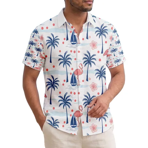 Flamingos Palm Trees Sailboats Tropical Island Coastal Living Gift Hawaiian Shirt