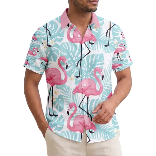 Pink Flamingos Tropical Palm Leaves - Beach Life Gift for Flamingo Lover Hawaiian Shirt