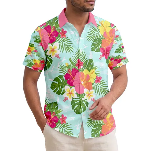 Vibrant Hibiscus Tropical Flowers Palm Fronds Green Leaves - Home Decor Gift Hawaiian Shirt