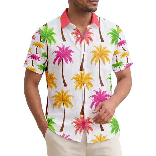 Tropical Dense Overlapping Slender Trunk Full Frond Palm Trees Vacation Lifestyle Gift Hawaiian Shirt
