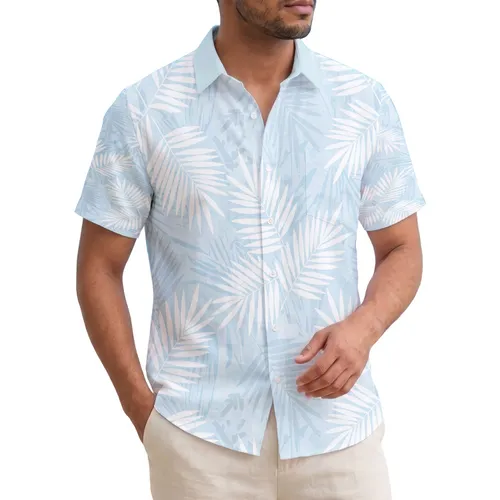 Hawaiian White Grey Layered Palm Fronds - Tropical Vacation Beach Travel Gift Hawaiian Shirt