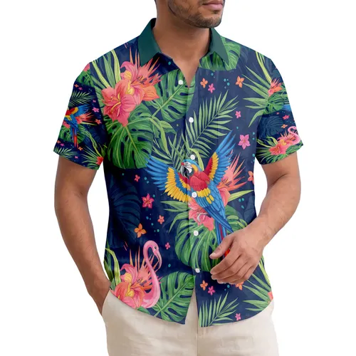 Macaw Flamingo Monstera Palm Leaves Pink Lilies Amaryllis - Tropical Home Decor Gift Hawaiian Shirt