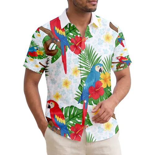 Macaw Parrots Hibiscus Palm Fronds - Tropical Island Decor Gift for Macaw Lovers Hawaiian Shirt