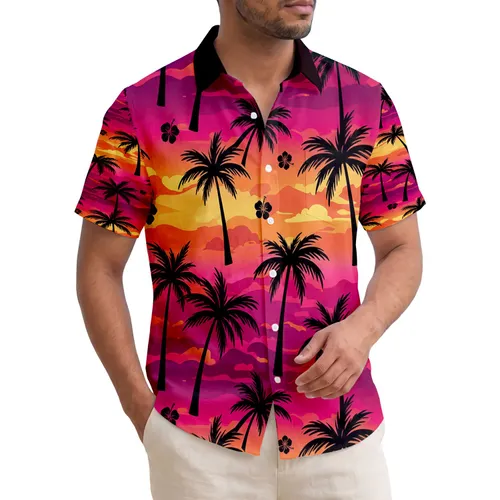 Black Palm Trees Sunset Ocean Horizon - Tropical Lifestyle Hawaiian Shirt