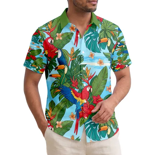Macaws Toucans Palm Trees Tropical Beach - Vacation Home Decor Gift Hawaiian Shirt