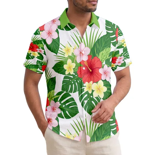 Hibiscus Plumeria Palm Monstera Leaves Tropical Home Decor Gift Hawaiian Shirt