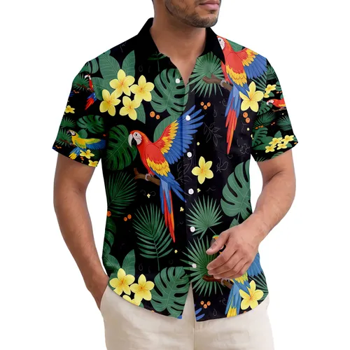 Macaw Parrot Tropical Palm Frond Plumeria Flower - Wildlife Lover Gift Hawaiian Shirt
