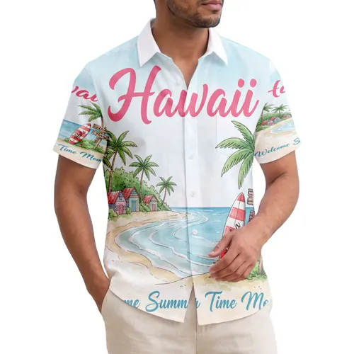 Hawaii Beach Scene Aloha Surfboard Party - Summer Vacation Gift Hawaiian Shirt