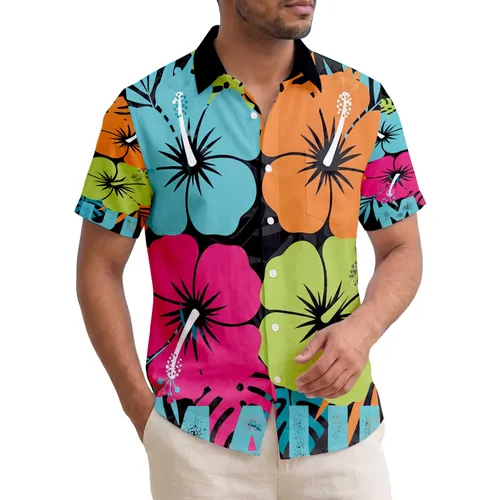Tropical Hibiscus Floral Maui Text - Island Vacation Gift for Beach Lovers Hawaiian Shirt