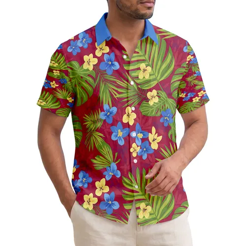 Broad Palm Fronds Philodendron Fan Leaves Tropical Flowers - Vacation Getaway Lifestyle Hawaiian Shirt