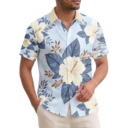 Cream Tropical Flowers Dark Blue-Grey Leaves Soft Floral Silhouettes - Home Decor Gift Hawaiian Shirt