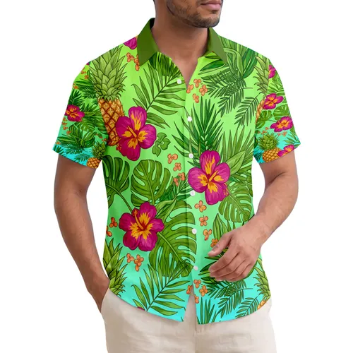 Golden Pineapple Tropical Flower Palm Monstera Leaves - Island Home Decor Gift Hawaiian Shirt