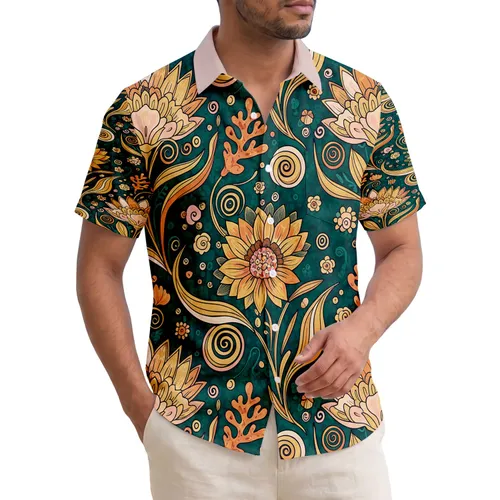 Tropical Poppy Sunflower Water Lily Flowers Leaves Coral Shapes - Home Decor Gift Hawaiian Shirt
