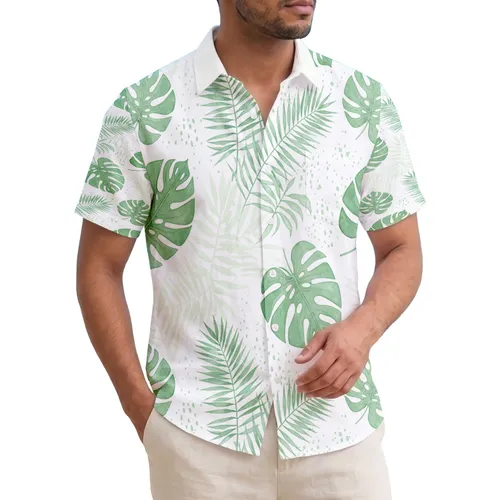 Tropical Palm Fronds Large Split Monstera Leaves Leafy Silhouettes - Home Decor Gift Hawaiian Shirt