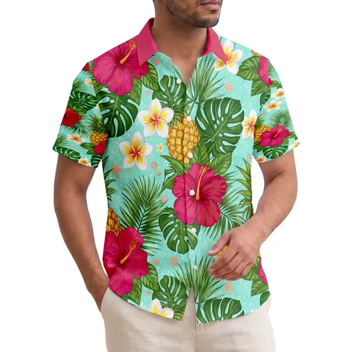 Hibiscus Pineapple Palm Fronds - Tropical Home Decor Gift Hawaiian Shirt