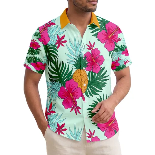 Hibiscus Pineapple Palm Leaf Tropical Floral - Summer Vacation Travel Essentials Hawaiian Shirt