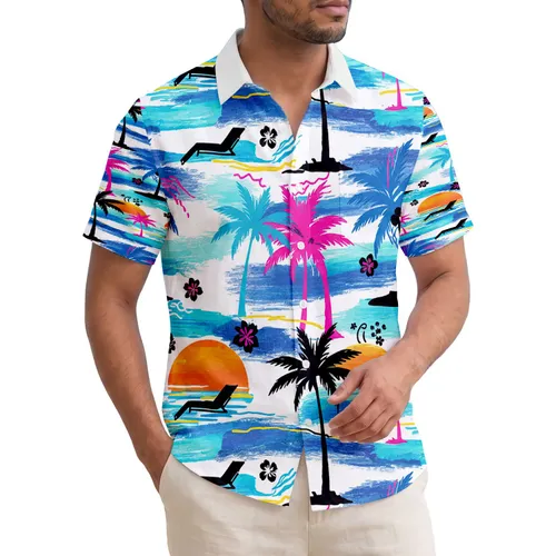 Palm Tree Silhouette Setting Sun Lounge Chair Island - Vacation Essentials Traveler Gift Hawaiian Shirt