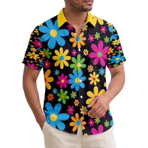 Tropical All-Over Multi-Petaled Flowers with Solid Centers - Resort Vacation Beachwear Gift Hawaiian Shirt