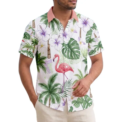 Flamingo Hibiscus Palm Tree Monstera - Wildlife Lover Home Decor Gift Hawaiian Shirt